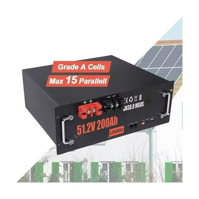 แบตเตอรี่ LiFePo4 แบบติดเรค 51.2V 200Ah แบตเตอรี่ที่สามารถรีชาร์จได้ IP55