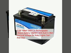 12.8V 108ah 1360CCA แบตเตอรี่ Lifepo4 สามารถชาร์จใหม่ได้ 1382WH พร้อมความแรงดันในตัว BMS สําหรับเครื่องยนต์รถยนต์ Start และ Stop